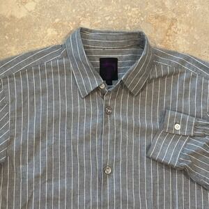 Vintage Stussy Long Sleeve Mens XL Grey Striped Button Up Shirt Cotton USA